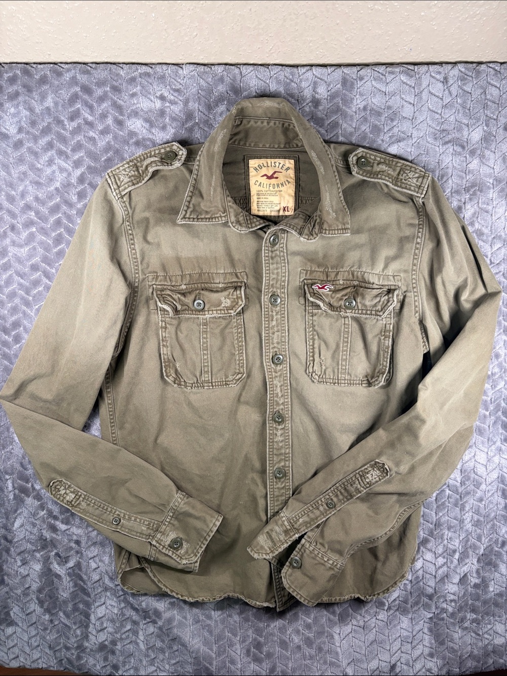 EUC Vintage Y2K Hollister Olive Green Military Shirt Jacket - XL